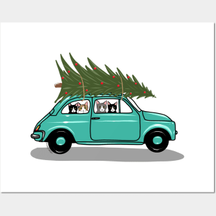 Bringing Home the Christmas Tree Teal Posters and Art